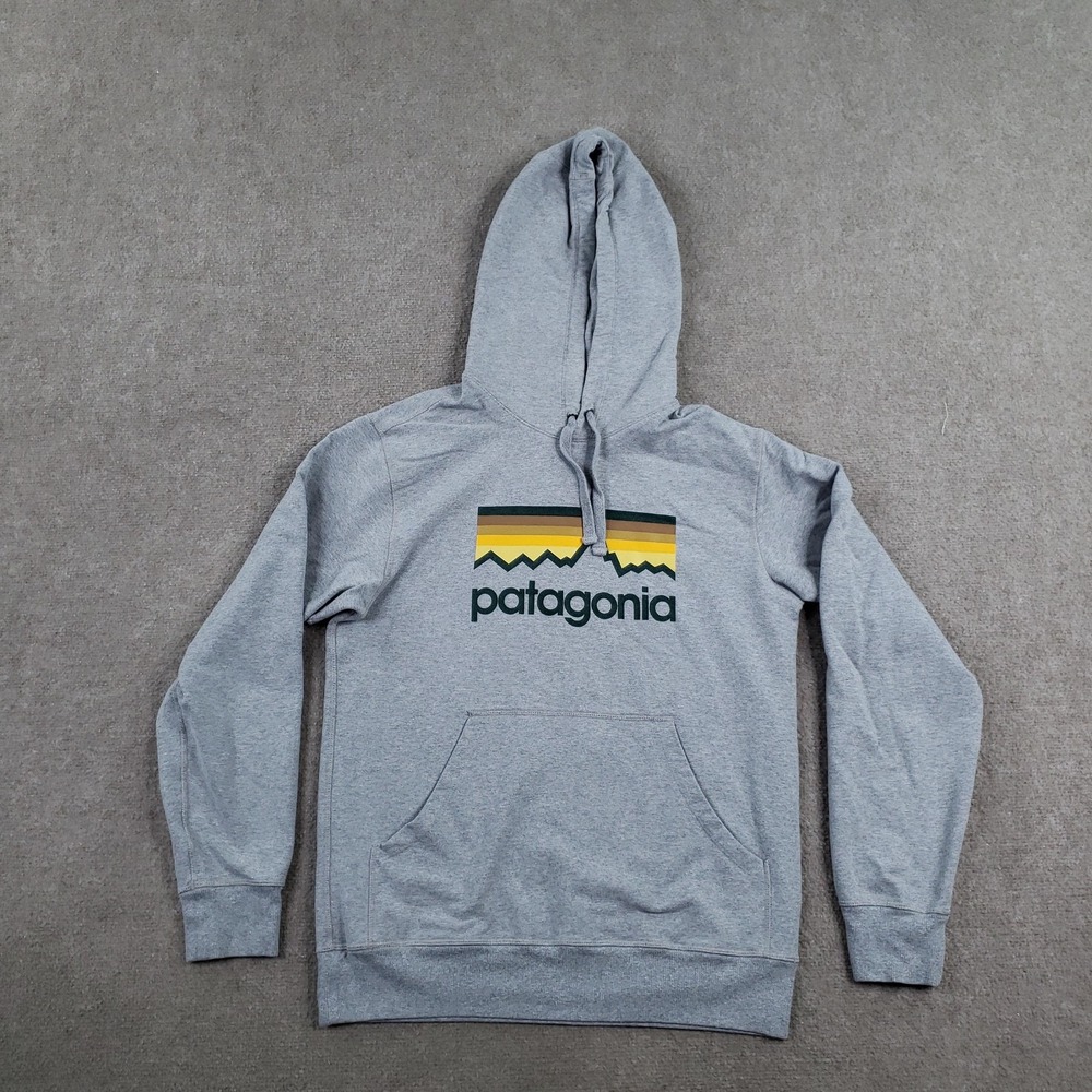 Patagonia Hoodie Mens Small Gray Pullover Organic Cotton Logo Outdoor Hooded